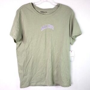 Rebellious One Malibu Embroidered Graphic T-Shirt Womens Large‎ Green Casual Top